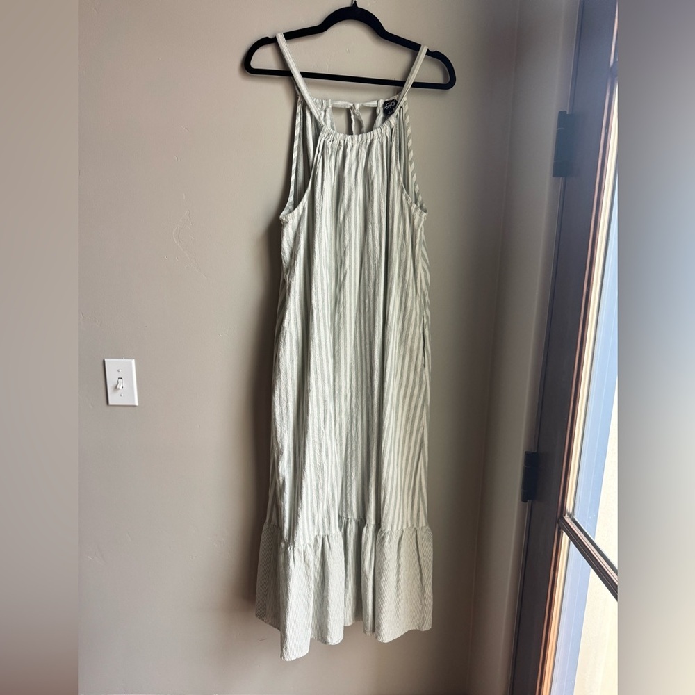 Striped Cotton Midi Dress Coastal Cottagecore Boho Summer Resortwear L